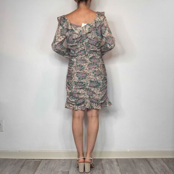 NWT VERONICA BEARD Lozano Floral Ruched Mini Dress Caramel Multi silk boho 3021 - Picture 4 of 14